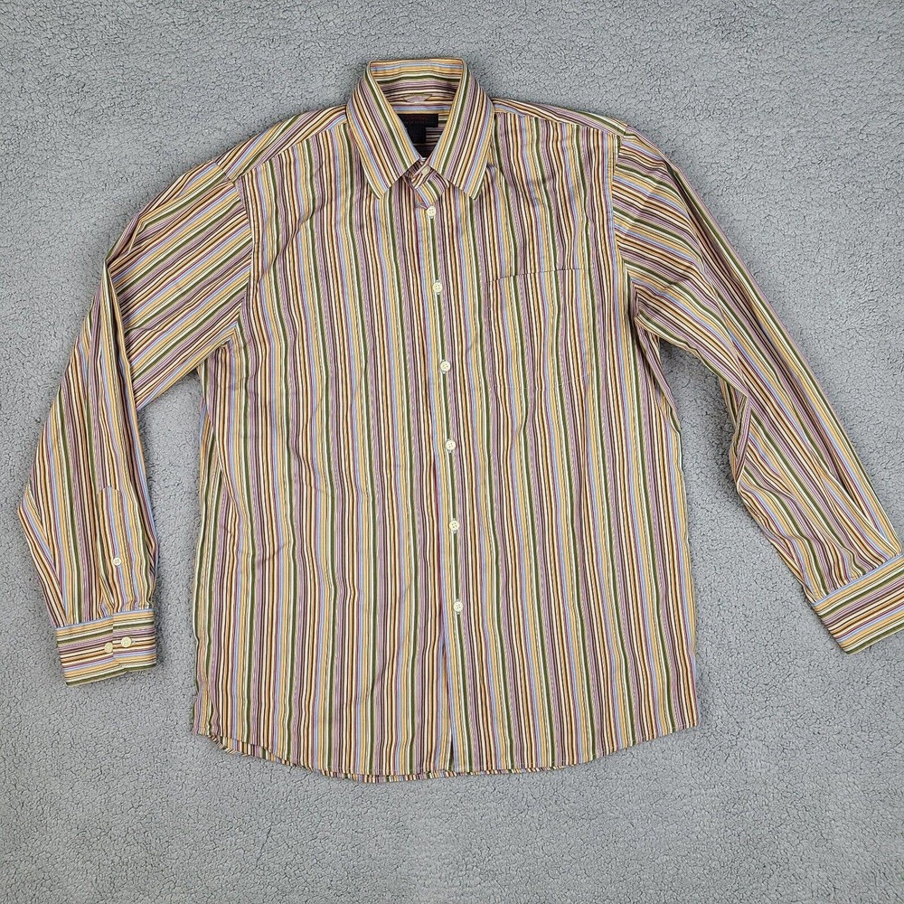Express Shirt Mens Large Striped Premium Woven‎ Cloth Long Sleeve Button Down